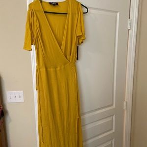 Golden yellow wrap maxi dress